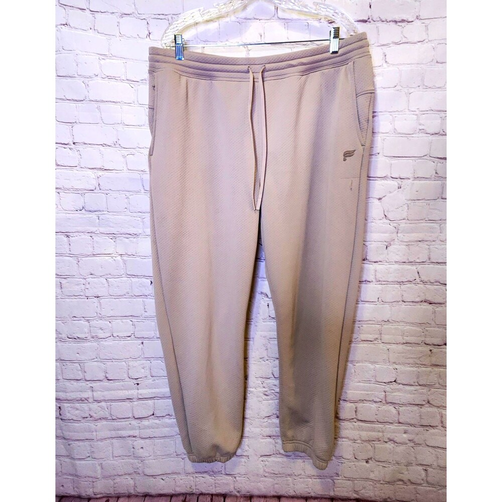 Fabletics GridTech Jogger Pants Mens XL Beige Solid Drawstring Zip Pocket
